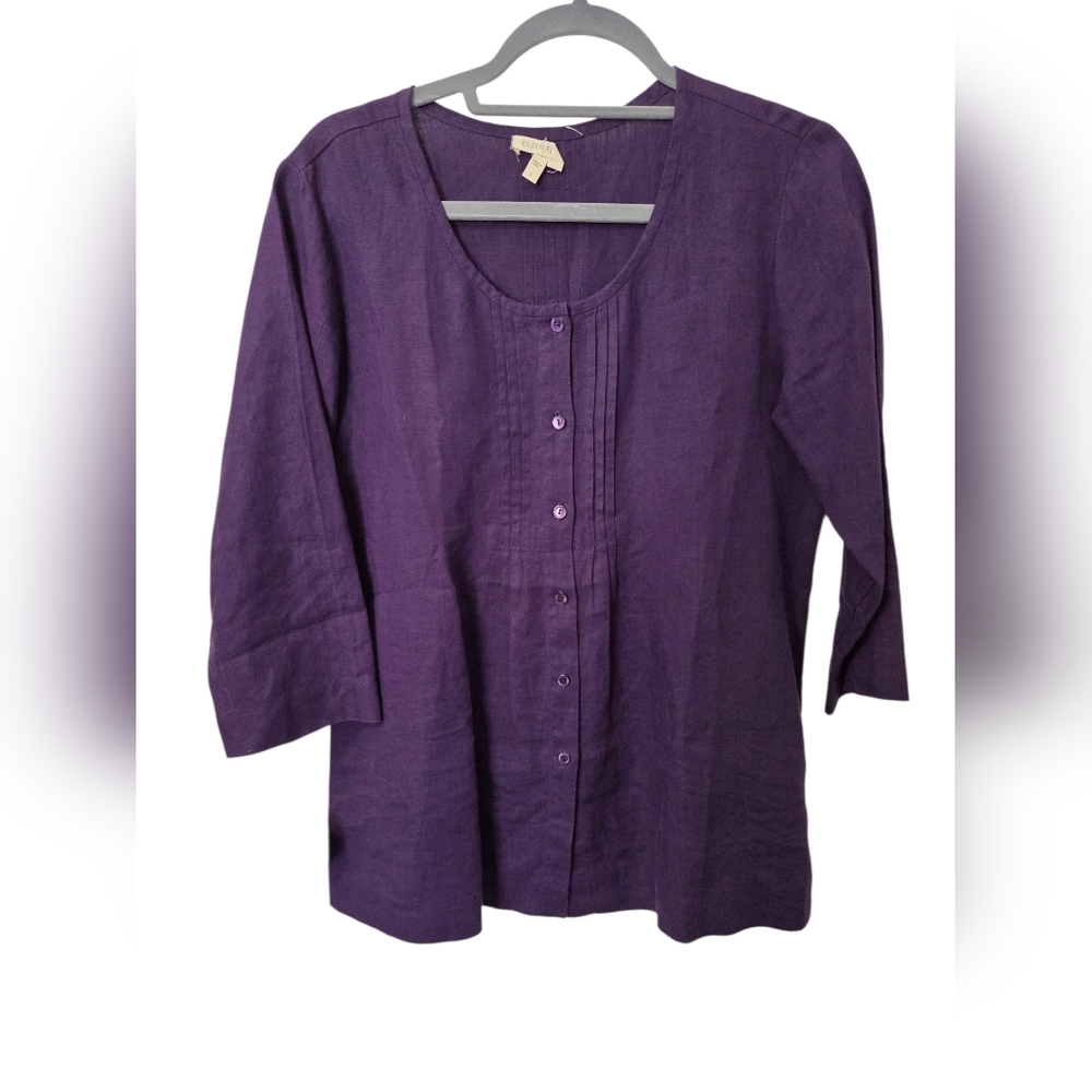 Eileen Fisher Organic Linen Button Down Tunic Women Sz Small Purple Lightweight